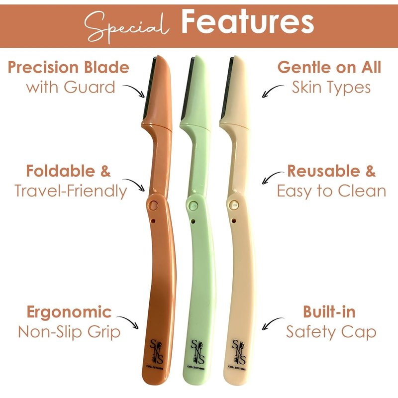 Eyebrow Razors for Women - Premium Facial Hair Remover | Gentle & Safe Dermaplaning Tool, Compact Travel Design (Pack of 3)