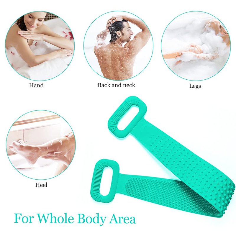 Inmorven Exfoliating Back Scrubber for Shower with Handles, 30 Inch Double-Sided Back Exfoliator Body Scrub Towel, Exfoliating Washcloth Bath Tool for use in Shower, Clean Skin for Men & Women (Green)