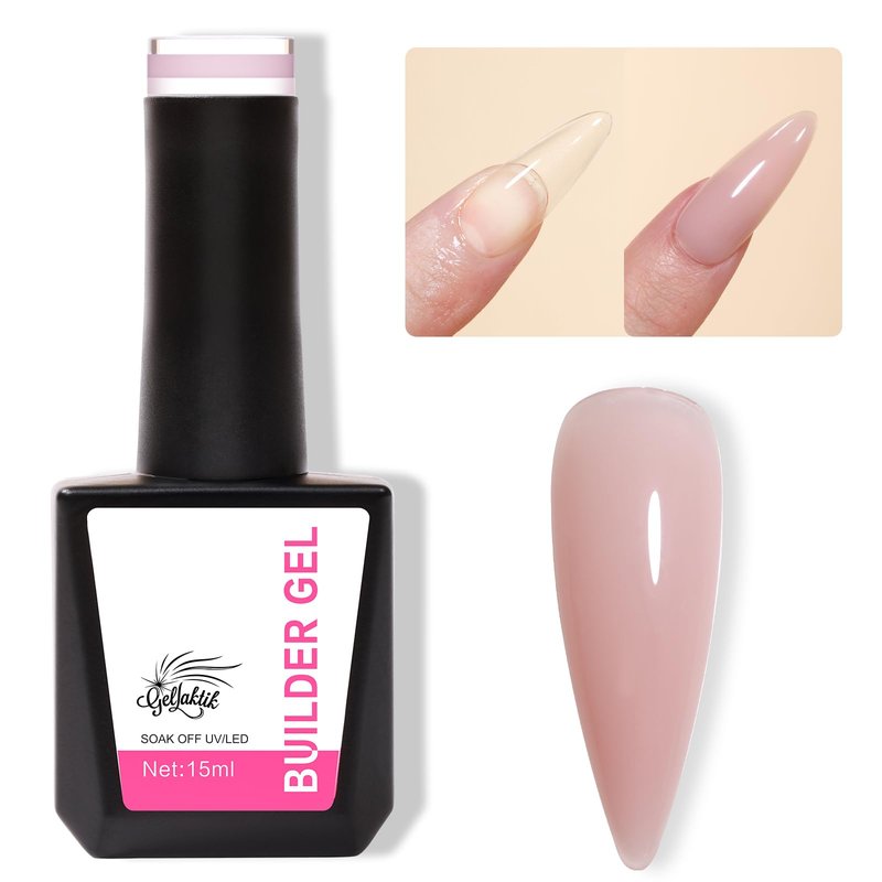 GELLAKTIK Builder Gel for Nails, 15ml 7 in 1 Builder Gel Nail Polish, LED Lamp Cured for Clear Rubber Base & Strengthener Extensions, Thickening, Repair, Salon-Quality DIY Manicure (Nude)
