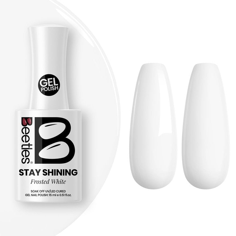 Beetles White Gel Nail Polish - FrostedWhite 15ML/0.51Fl Oz, Milky White Gel Polish, Same Color Same Bottle STAY SHINING, Soak Off UV LED Lamp French Nails Art, Manicure Salon DIY Home White Nails