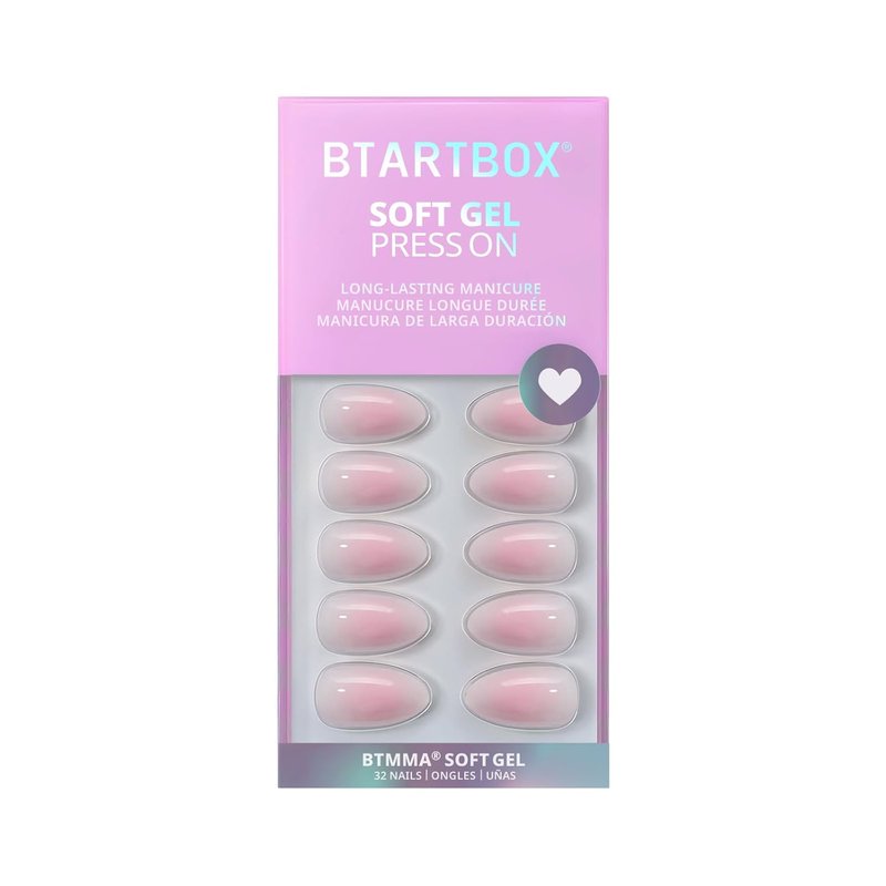 Press On Nails - Pink Ombre Almond Soft Gel Kit | 32 Opaque Glue-On Nails in 16 Sizes