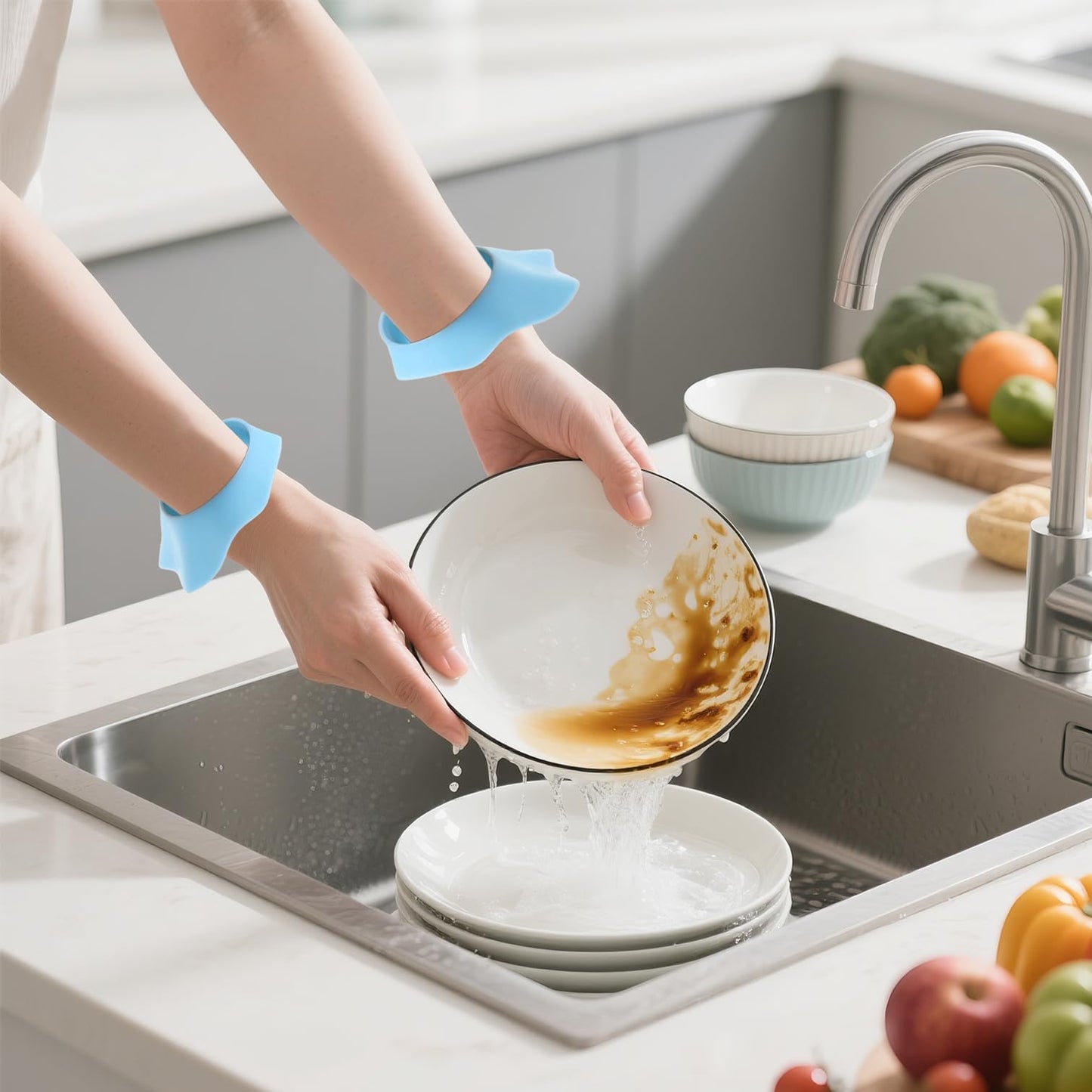 3 Pairs Water Absorbent Silicone Wrist Wraps Elastic Retractable Face Washing Wristbands Comfortable Skincare Bands Liquid Arm Strap Silicone Wrist Bands for Washing Face Water Guards Prevent (Small)