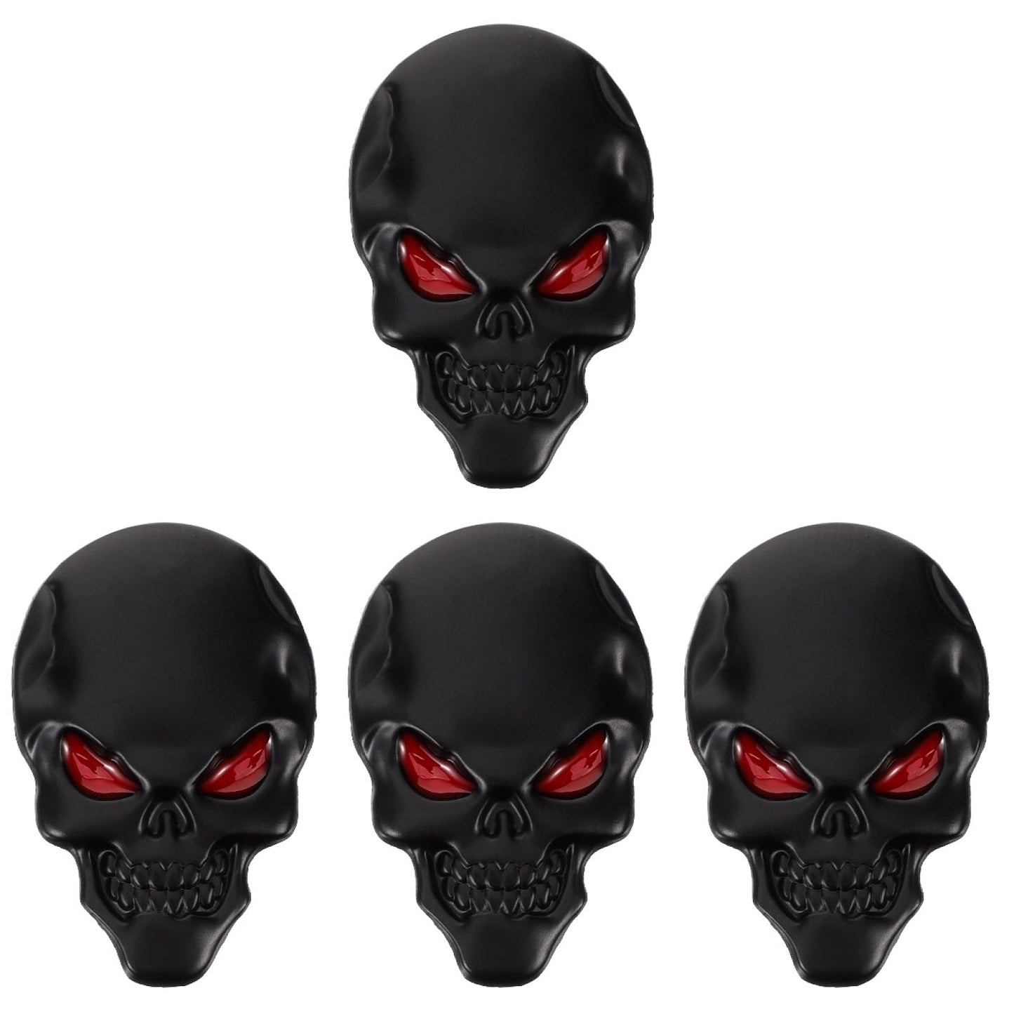 GLEAVI 4Pcs Black Zinc Alloy 3D Skull Car Decals Universal Metal Emblems for Vehicle Decoration 1.96X1.29 Inch