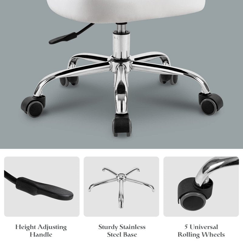 Paddie Pedicure Stool for Nail Tech, Hydraulic Salon Spa Stool Back Support Short Height Adjustable Swivel Chair, Massage/Tattoo/Esthetician/Shop/Medical, White