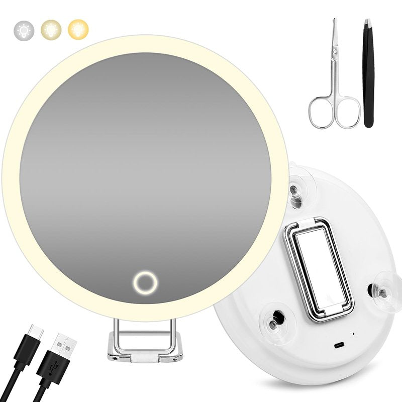 Magnifying Mirror with Light 30X, , Large 6" Rechargeable 3 Colors Modes Dimming Lighted Makeup Mirror with 30X Magnification, LED Travel Magnified Mirror with 3 Suction Cups and 360° Table Stand