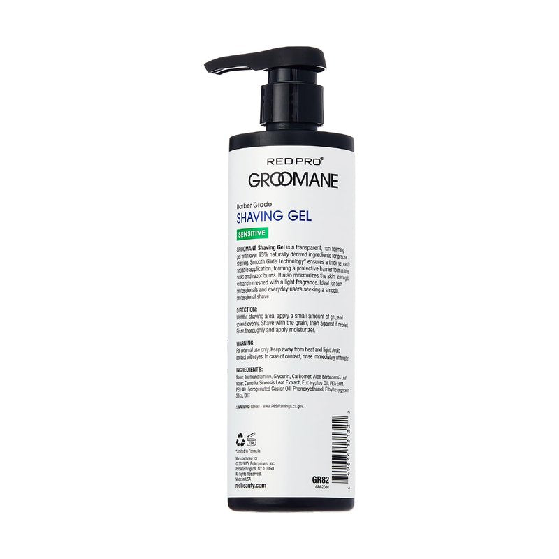 RED Pro GROOMANE Barber-Grade Shaving Gel for Men, Non-Foaming Clear Aloe Vera Shave Gel, Smooth Razor Glide, Precision Line-Ups, Anti-Irritation, Normal & Sensitive Skin (16.9 Fl.oz, Sensitive)