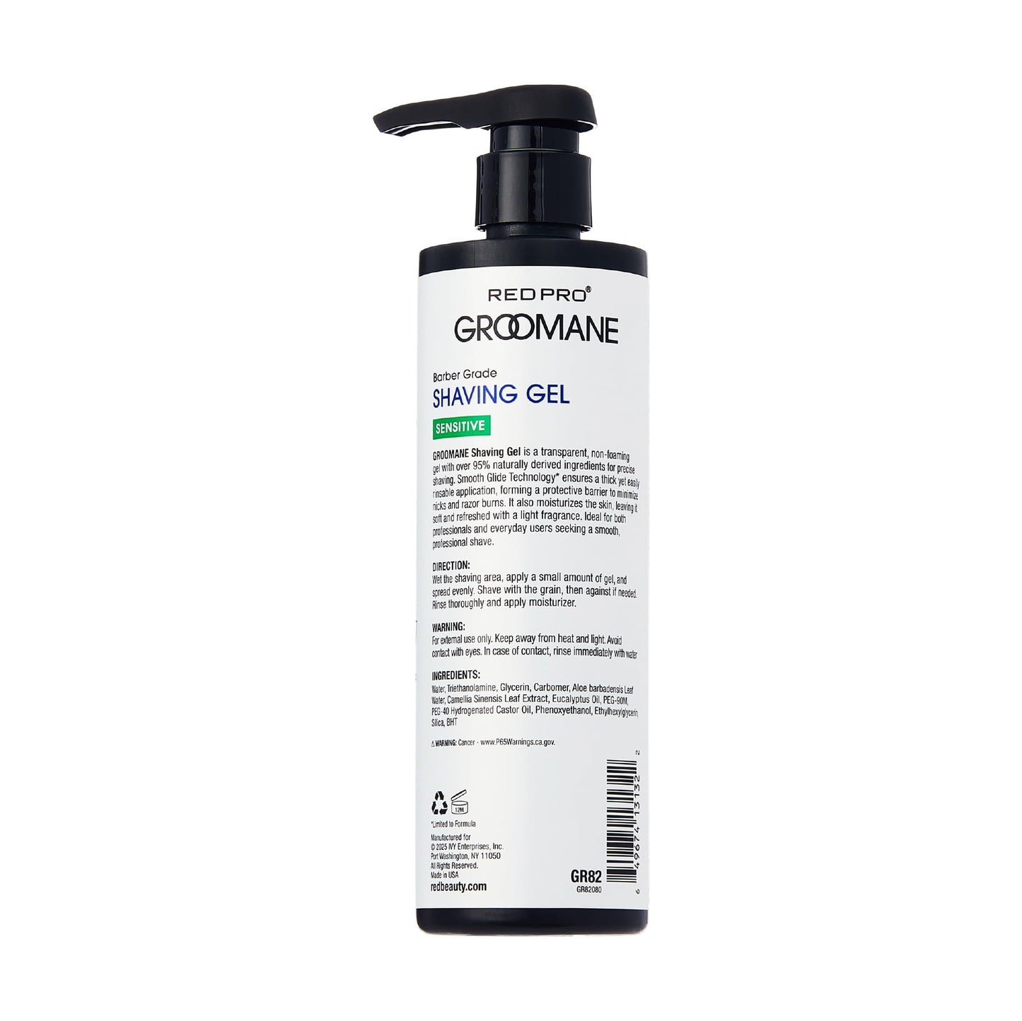 RED Pro GROOMANE Barber-Grade Shaving Gel for Men, Non-Foaming Clear Aloe Vera Shave Gel, Smooth Razor Glide, Precision Line-Ups, Anti-Irritation, Normal & Sensitive Skin (16.9 Fl.oz, Sensitive)