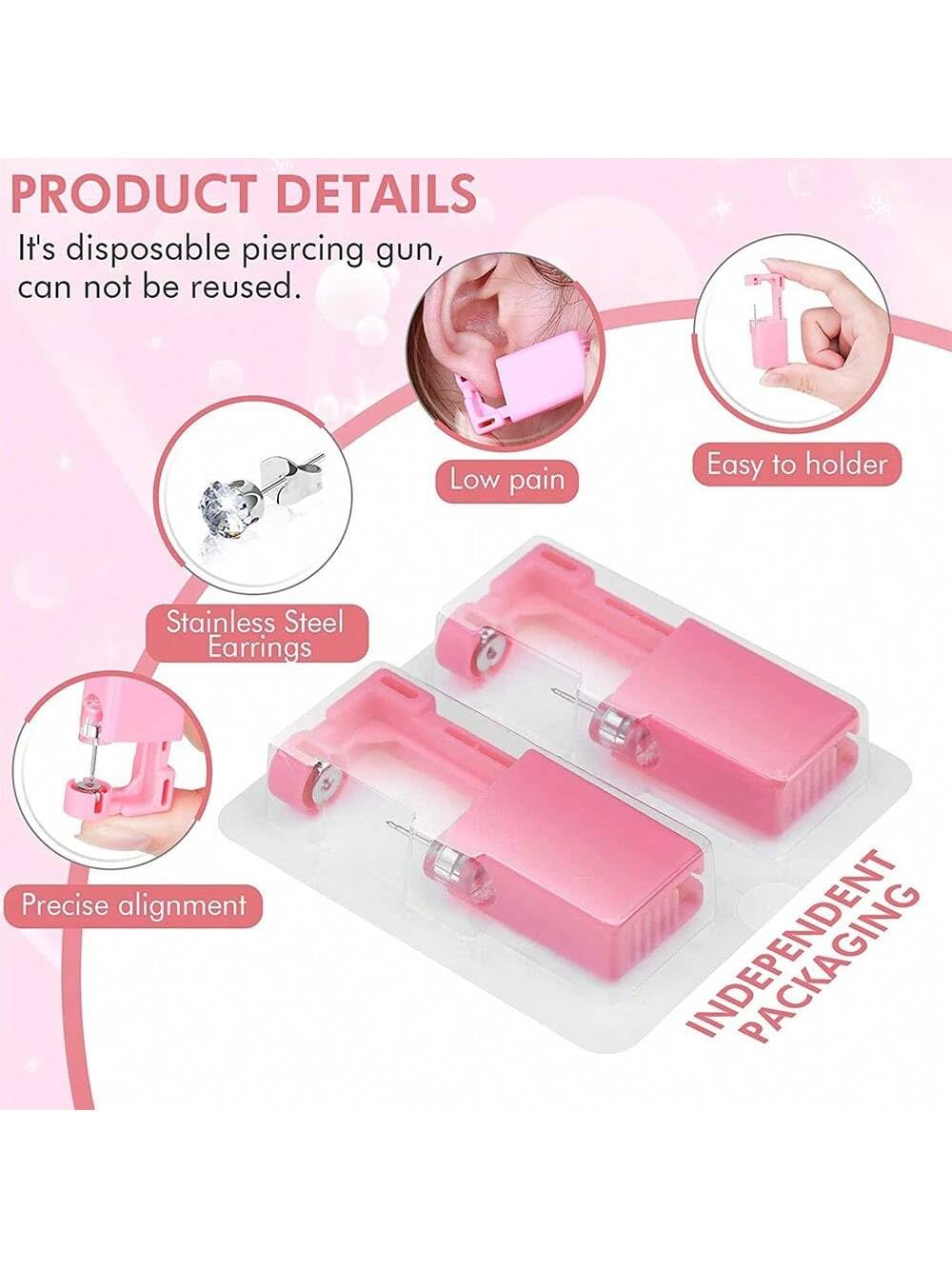 4PCS Ear Piercing Gun Kit Disposable Aseptic Household Portable Ear Piercing Gun Group Ear Piercing Tools with Crystal Ear Studs (4 Gold White Zirconia)