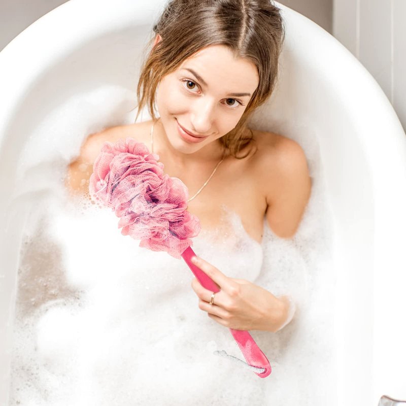 Evmliy Back Scrubber for Shower, Loofah Sponge Brush Exfoliating Body, Long Handle Scrub Brush for Shower with Loofah on a Stick for Back Use, Bathing Accessories Body Brushes (4Pack)