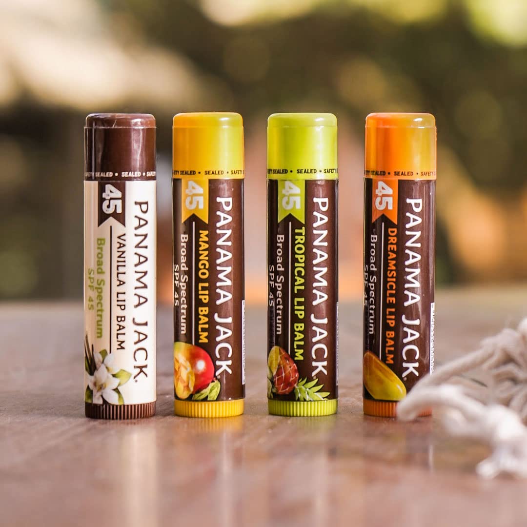 Panama Jack Sunscreen Lip Balm - SPF 45, Broad Spectrum UVA-UVB Sunscreen Protection, Prevents & Soothes Dry, Chapped Lips, Vanilla, 12-pack