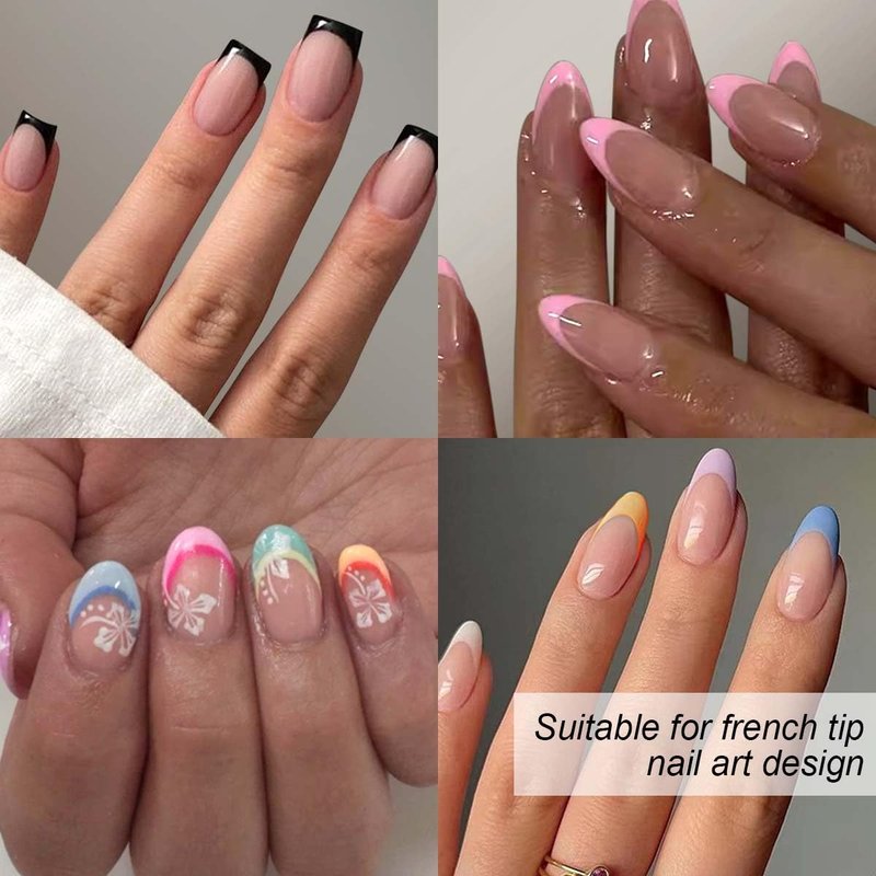 French Manicure Strips,French Tip Nail Stickers for Nails Art Designs,Self Adhesive French Tip Stickers Guide for Women Manicure(3 Moon Shape Design,24 Sheets,912 Pieces)