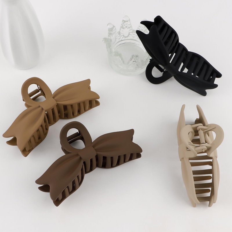 Amariver 4 Packs Large Claw Bow Hair Clips for Women - Non-Slip Strong Hold Matte Neutral Stylish Accessories for Thick or Thin Hair