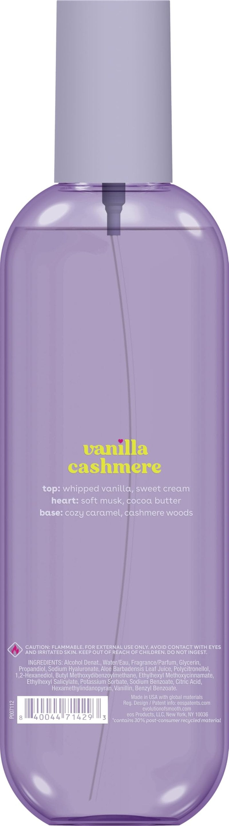 eos Cashmere Body Mist, Vanilla Cashmere, Soft Musk, Cozy Caramel, Hair Mist, Body Spray for Women Moisturizing, Hyaluronic Acid, Vanilla Body Spray, Vegan, Cruelty-free, 6 fl oz
