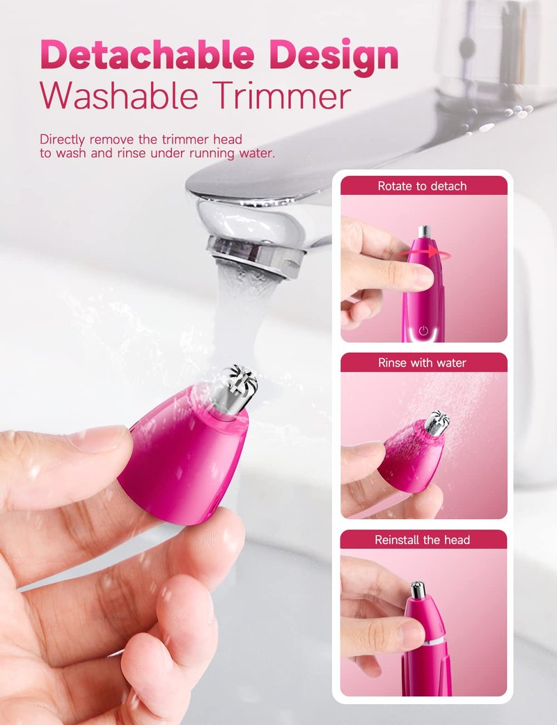 ZORAMI Rechargeable Ear and Nose Hair Trimmer - 2026 Professional Painless Eyebrow & Facial Hair Trimmer for Men Women, Powerful Motor and Dual-Edge Blades for Smoother Cutting Magenta
