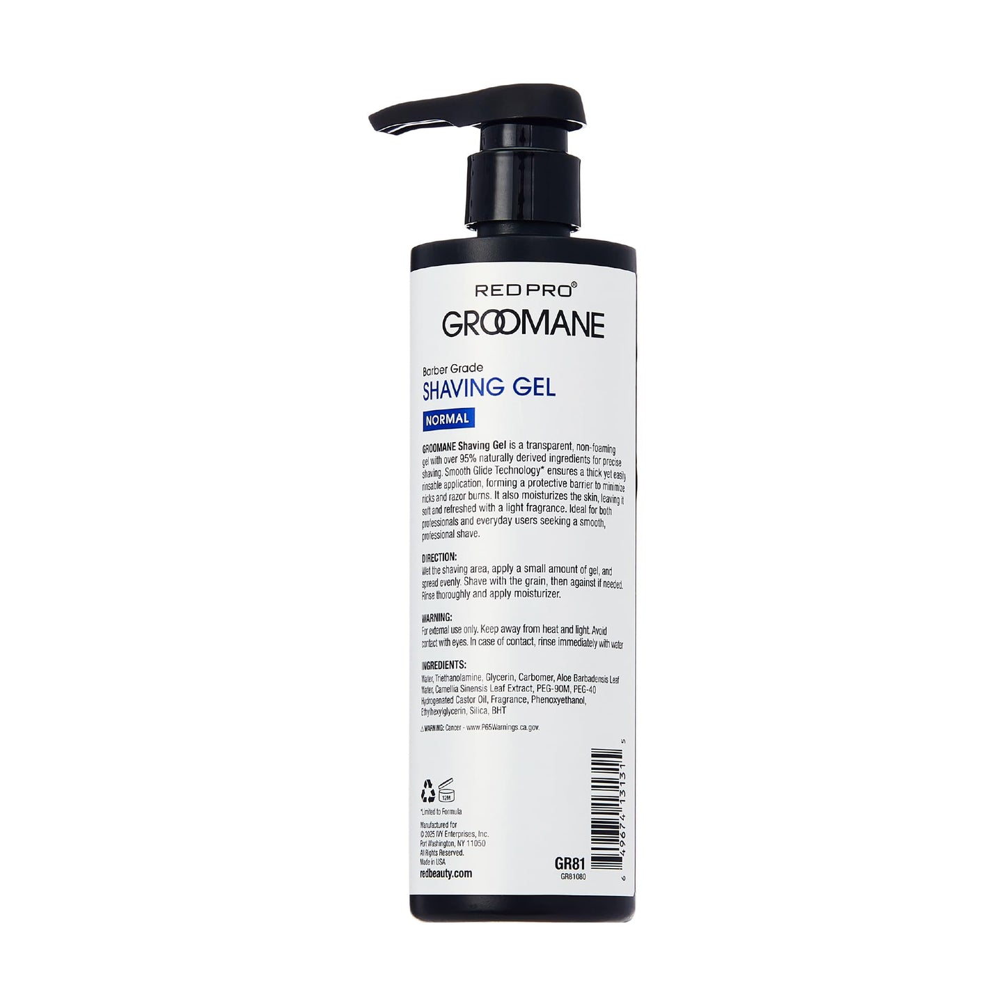 RED Pro GROOMANE Barber-Grade Shaving Gel for Men, Non-Foaming Clear Aloe Vera Shave Gel, Smooth Razor Glide, Precision Line-Ups, Anti-Irritation, Normal & Sensitive Skin (16.9 Fl.oz, Normal)