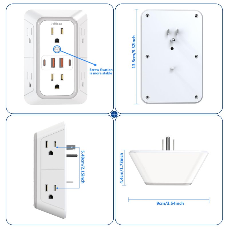 JcBlaon Outlet Extender Surge Protector - 6 Outlet Splitter with 4 USB Ports (2 USB C), Multiple Plug Expander Wall Charger, 3 Sided Multi Plug Wall Adapter Power Strip for Home Office Kitchen Travel