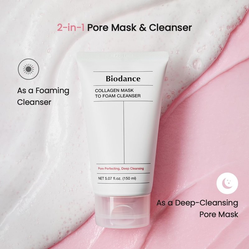 BIODANCE Collagen Mask To Foam Cleanser, 2-in-1 Pore Care and Hydrating Foaming Facial Cleanser for Sensitive Skin, Gentle Face Wash, Korean Skin Careㅣ5.07 fl. oz. (150 ml)