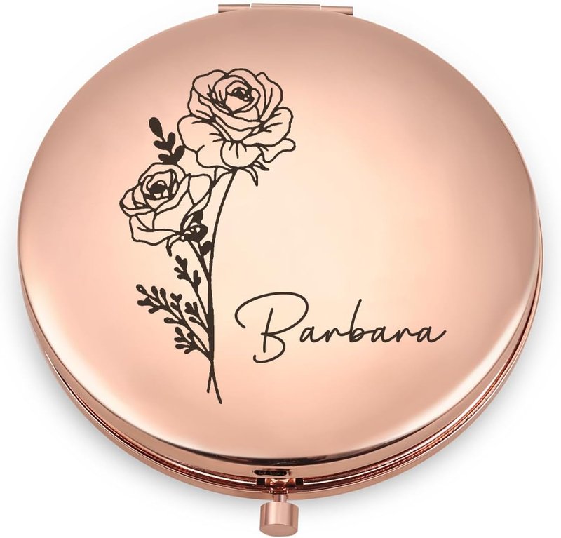 Personalized Compact Mirror for Women - Pocket Mirror for Women,Custom Birthflower Travel Makeup Mirror for Wife, Mom, Bridesmaid Gifts for Daughter Friend (Rose Gold)