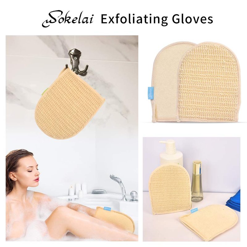 Exfoliating Loofah Mitt Shower Gloves - Bath Glove Body Scrubber Exfoliator for Remove Dead Skin, Loofa Scrub Mittens for Exfoliation, Double-Sided Luffa Sponges Facial Body Pads for Men Women Bathing