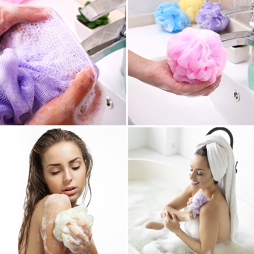 10 Pcs Bath Loofah Shower,Small Mesh Sponge Pouf Colorful Exfoliating Scrubber for Kids Women Men Body Wash,Random Color