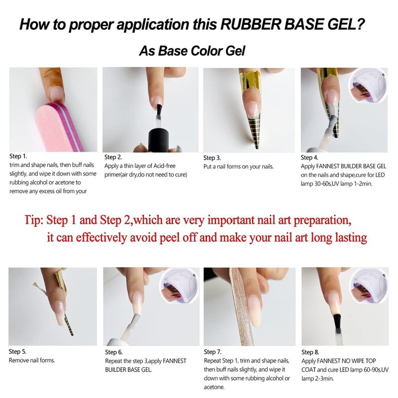 FANNEST Rubber Base Gel Polish Set, 8 IN 1 Builder Gel For Nails in a Bottle, Self leveling Builder Extension Strengthener Nail, Repai NailSoak Off UV DIY Home Gift for Girls (Clear Pink)