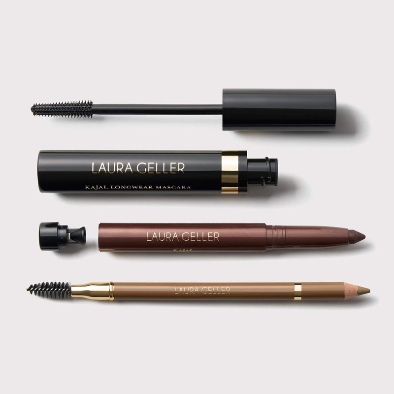 Laura Geller Eyeliner, Eyelash & Eyebrow Kit for Mature Skin - Medium Brown | Longwear Kajal Eyeliner & Mascara