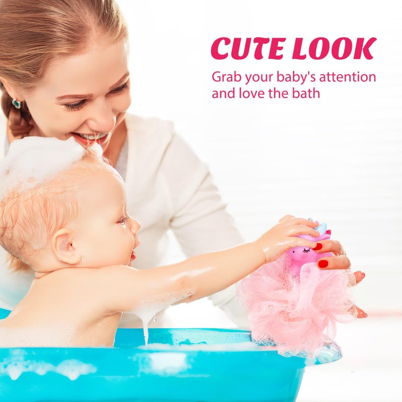 2pcs Kids Bath Loofah: Body Sponge - Unicorn Shower Pouf for Deep Cleaning Body Scrubber Exfoliator Wash Back Scrubber