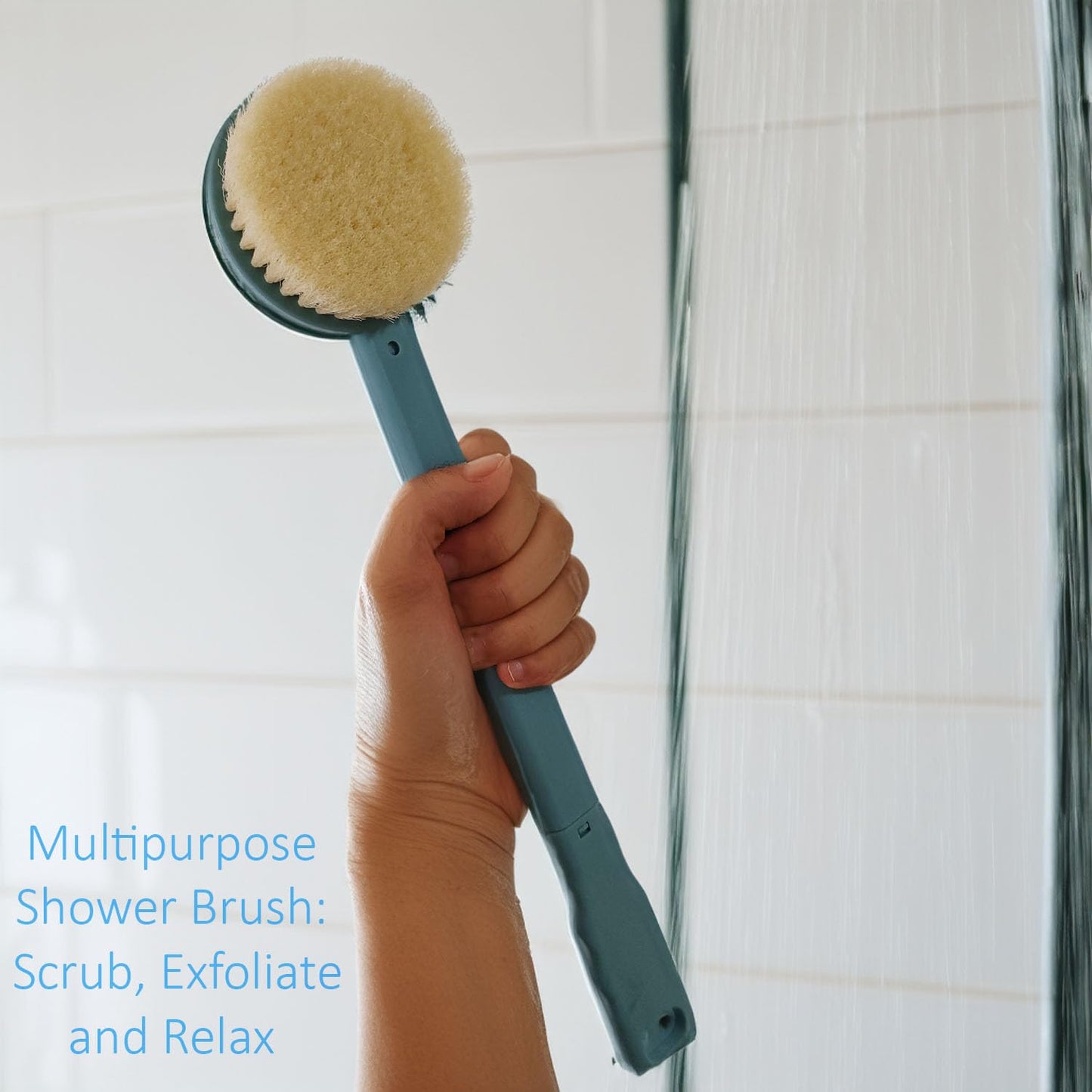 Bath Body Brush 15" Long Handle Back Shower Brush Exfoliating Back, Body and Feet Scrubber (Blue)