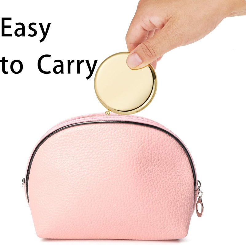 MLLXX Compact Mirror for Purse, Metal Round Shell, Double-Sided 1X/2X Magnifying, Portable Travel Makeup Mirror, Mini Pocket Mirror, Gold,4 Packs