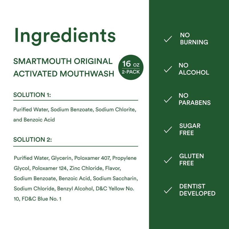 SmartMouth Original Zinc Activated Mouthwash - Instant Fresh Breath Mouthwash - Eliminates Bad Odors and Bad Breath - Alcohol-Free, Sugar-Free, Gluten-Free - Fresh Mint - 16 fl oz (2 Pack)