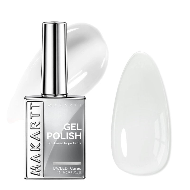 Makartt Milky White Gel Nail Polish: 15ML Hema-Free Neutral Jelly White Nail Polish Sheer Translucent Effect Soak Off UV LED Nail Art Manicure DIY Home Salon Gift for Women