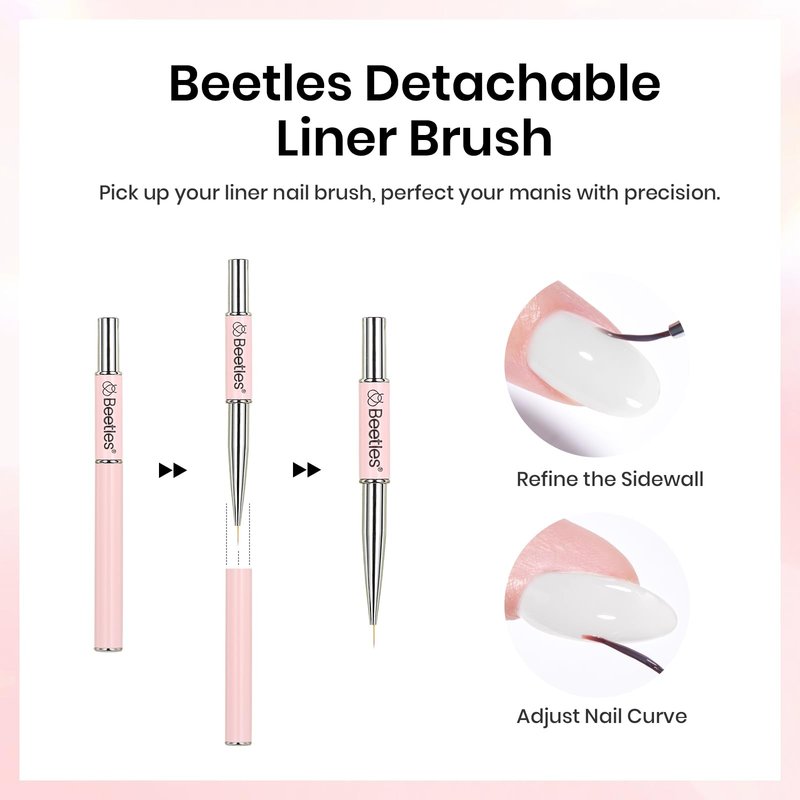 Beetles Builder Gel Nail Kit with Base and Top Coat 15ml – HEMA Free Milky White Builder Gel with Nail Art Liner Brush, Soak Off UV LED Gel for Nail Strengthening, Extension & Long Lasting Manicure