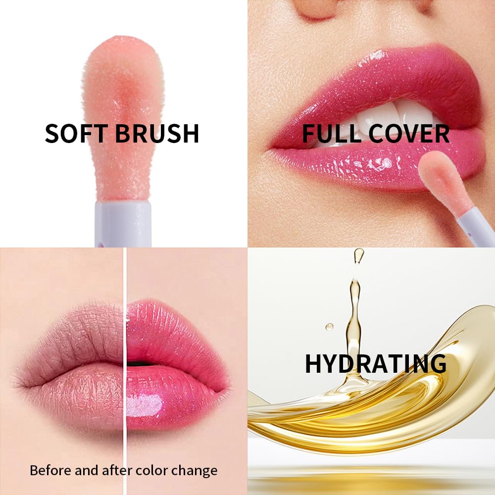VaaKav Color Changing Lip Gloss for Women - Hydrating Lip Oil Tinted, Long Lasting Lipgloss Plumper, PH Reactive Butter Gloss, Clear Lip Plumping Gloss Makeup(02 PURPLE PEACH)
