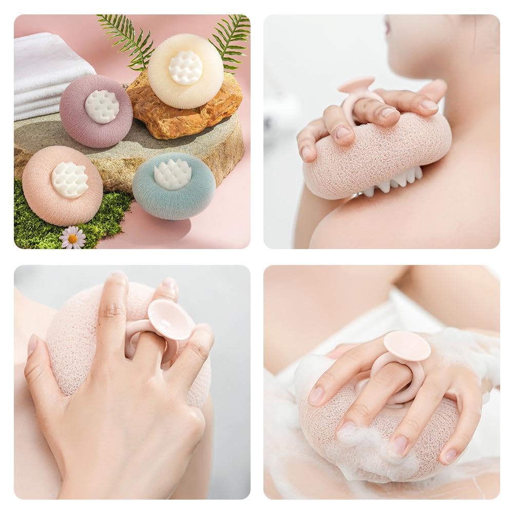 2 PCS 2-in-1 Sunflower Bath Ball Super Soft Sunflower Suction Cup Bath Ball Exfoliating Bath Sponge Cleaning Brush with Suction Cup Shower Sponges Bath Sponges Back Scrubber Shower Puffs for Men Women