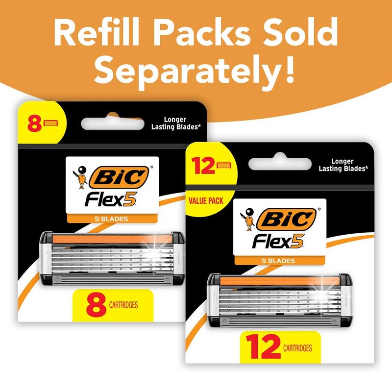 BIC Flex 5 Razors - Long-Lasting 5 Blade Refill Cartridges for Men | 8 Count
