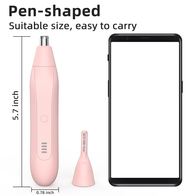 Setonia Ear and Nose Hair Trimmer for Men Women, Eyebrow and Facial Hair Trimmer with Powerful Motor and Dual-Edge Blades Rechargeable Painless 2 in 1 Metal Trimming Tool (Light Pink)