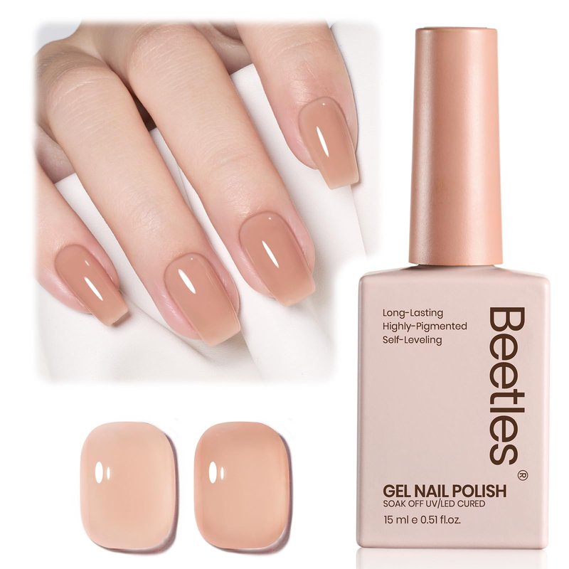 Beetles Jelly Nude Gel Nail Polish – 15ml Sheer Translucent Neutral Brown Gel Polish Buildable Soak Off UV LED Nail Art Salon DIY Summer Manicure Gift for Women