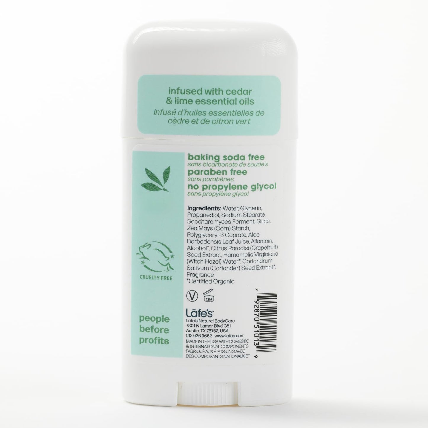 Lafe's Natural Deodorant | 2.25oz Aluminum Free Natural Deodorant Stick for Women & Men | Paraben Free & Baking Soda Free with 24-Hour Protection (Cedar & Lime, 2.25 Ounce)