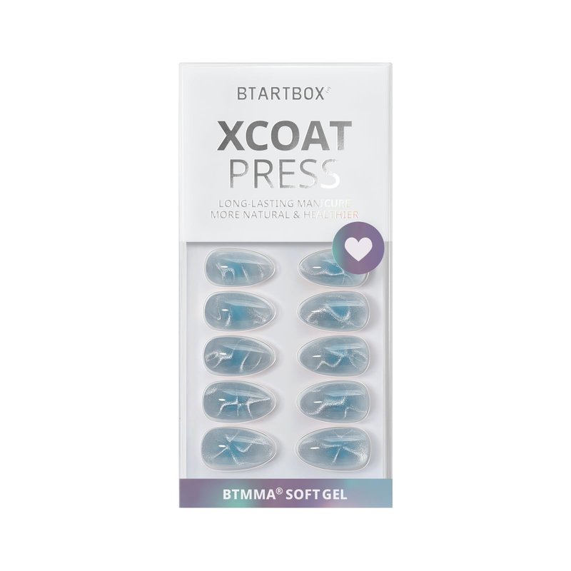 BTArtbox Press On Nails Short - Lamp-Curable Sparkly Blue Almond Press On Nails with Glue for Women, Semi-Transparent Soft Gel Glue On Nails in 16 Sizes - 32 Stick On Nails Kit, Blue Mirage