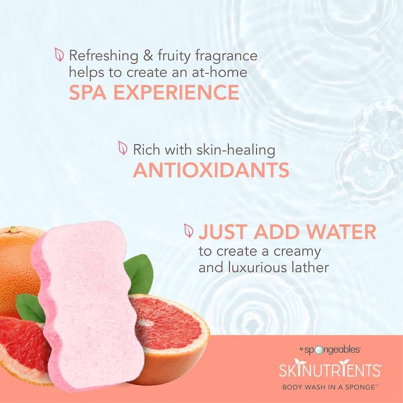 Spongeables Body Wash in a 20+ Wash Sponge, Sweet Grapefruit, 1 Count