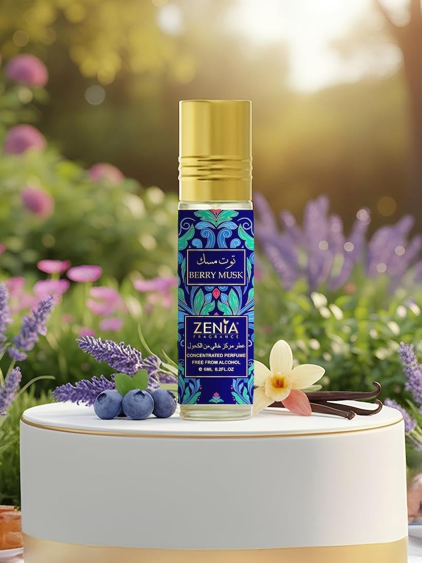 Zenia Berry Musk Perfume Oil Roll-On – 6ml / 0.2oz | Long Lasting Alcohol-Free Fruity Floral Fragrance Oil with Blueberry, Rose, Vanilla & Patchouli