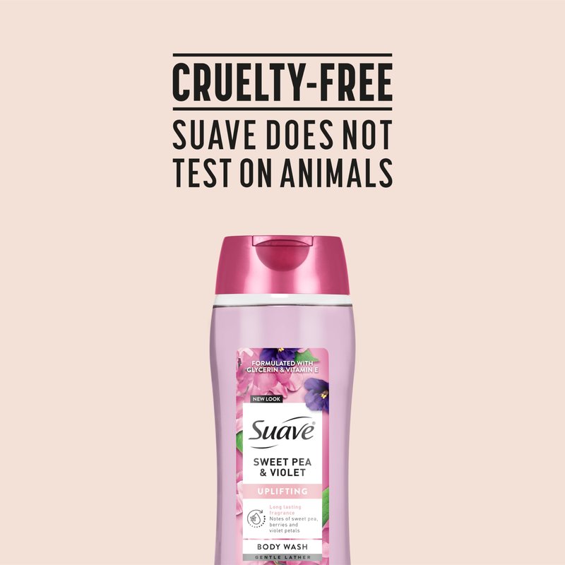 Suave Sweet Pea & Violet Moisturizing Body Wash with Glycerin & Vitamin E, Hydrating Formula For Soft, Smooth Skin, Long Lasting Fragrance, Paraben Free, 18 FL OZ