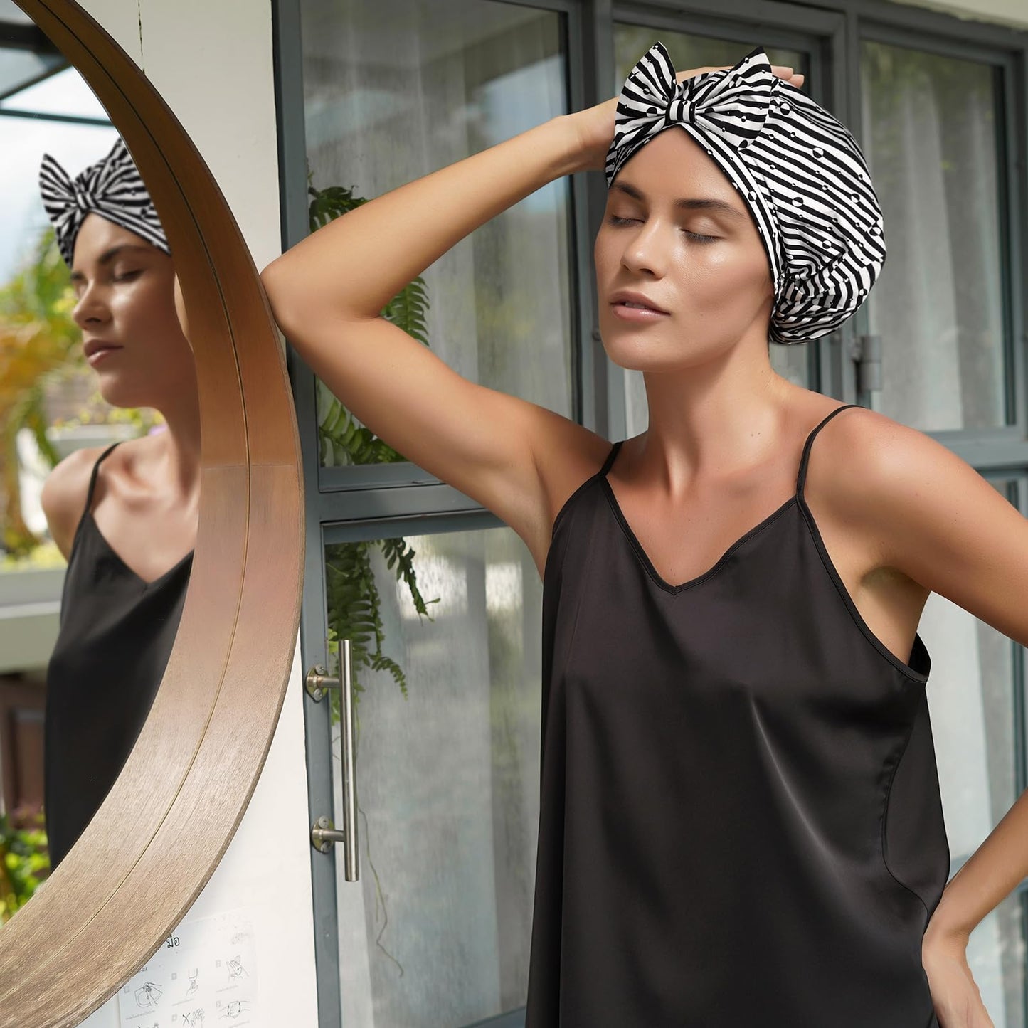 Yanibest Shower Cap for Women Reusable Waterproof, Adjustable Non-Slip Shower Hair Cap, Washable Bath Hat for Long Hair