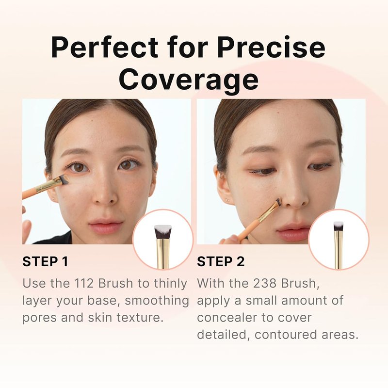 Intensive Duo Brush Set - Foundation & Concealer Brushes for Liquid/Cream | Soft Dense Bristles, Pore-Blur Base