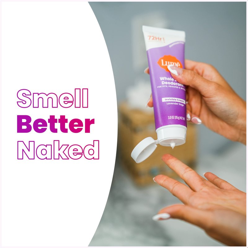 Lume Whole Body Deodorant - Invisible Cream Tube - 72 Hour Odor Control - Aluminum Free, Baking Soda Free, Skin Safe - 3.0 ounce (Pack of 2) (Lavender Sage)