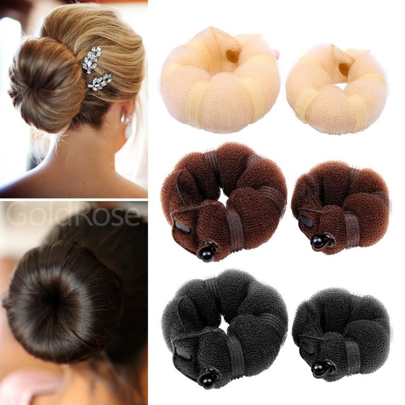 Goldrose Beauty Hair Bun Maker - 2-Piece Magic Styling Twist Ring Doughnut for Kids Ballet (Brown)