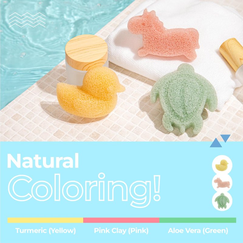 myHomeBody Konjac Baby Sponge for Bathing, Cute Shapes Natural Kids Bath loofah for Infants, Toddler, Newborns, Safe Plant-Based, 3pc. Set: Unicorn, Duck, Sea Turtle