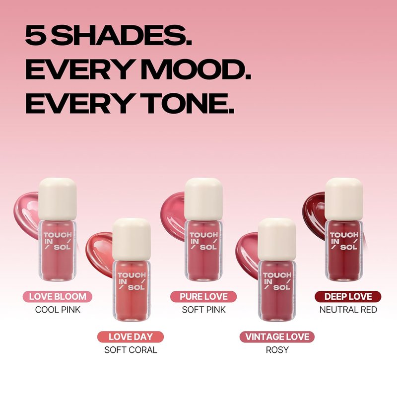 Touch in Sol Glassy Color Lip – Hydrating Lip Oil Gloss, Moisturizing Stain, Non-Sticky Shine, Buildable Color, Lightweight Comfortable Wear, Korean Makeup (Love Bloom (Cool Pink))