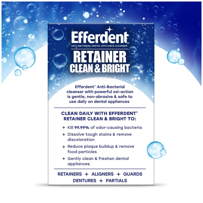 Efferdent Retainer Cleaner Tablets for Aligners, Mouth Guards & Night Guards, Clean & Bright, 120 Count, 3-Minute Daily Retainer Cleaner, Tough Stain & Odor Remover for Dental Appliances