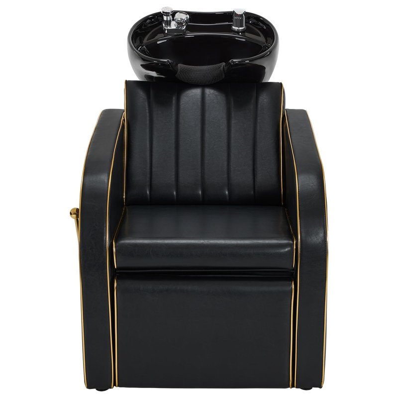 BarberPub Backwash Shampoo Chair and Bowl Set, Adjustable Porcelain Ceramic Wash Bowl Sink Unit, Luxurious Shampoo Station Chair for Spa Beauty Salon Hair Salon 9175 (Luxurious, Black)